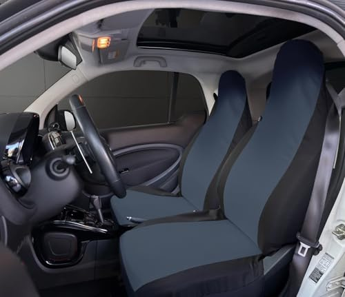 Rebeca Shop® Sitzbezüge vorne kompatibel für Smart fortwo, erste, zweite und dritte Serie, W450 W451 W453, 2er-Set Sitzbezüge mit farbigem Mittelstreifen (Dunkelgrau/Schwarz, Smart Fortwo)