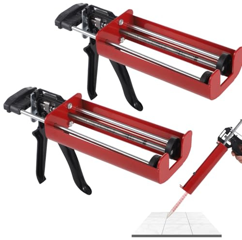 Caulking Gun, 2 Pack Dual Caulking Gun, 400 mL/13.5 fl oz (1:1) Epoxy Hand Caulk Gun, Stainless Steel Manual Caulking Gun for Bond Adhesive Cartridge Applicator