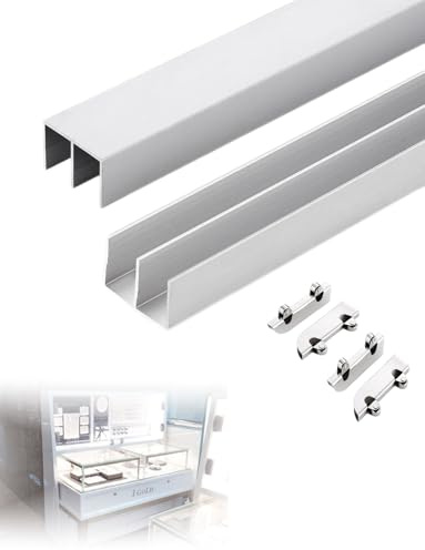 Generic Aluminum Alloy Glass Track, Display Cabinet Sliding Door Groove Rails, 3-5mm Glass Sliding Door Double Track, Modern Style, 80cm/32in