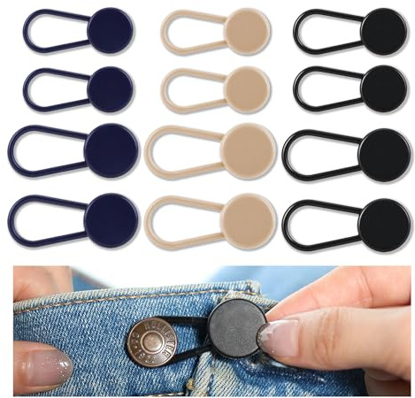 GrueGard Hosenknopf Verlängerung 12er Set - Hosenbund Erweiterung in 2 Größen & 3 Farben, Hosenbunderweiterung Ohne Nähen für Damen/Herren, Knopfverlängerung Schwangerschaft & Jeans Komfort