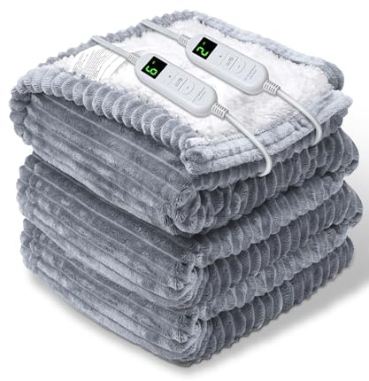 YONJION Electric Heated Blanket Throw, Heating Blanket Throw with 4 Timer Settings & 6 Heat Settings, Best Winter Gifts for Men and Women, White Elephant Gifts for Adults (90x100 Inch, Gray)