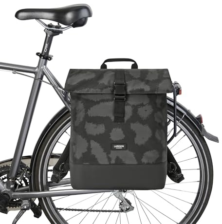 LARKSON Bolso Alforja para Bicicleta Gris Leo - Tammo Bike - 2 en 1 Mochila de Ciclismo y Bolsa para Rack Trasero de Bici, Morral Material Reciclado - Repele Agua