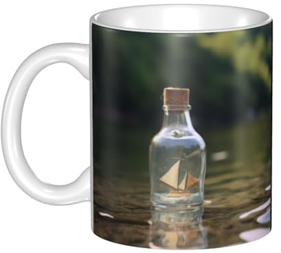 WHJDPP Small paper boat in a glass bottle Picture mug ceramic Mugs for cappuccino, latte, cereal, yogurt, milk, hot or cold drinks Micro-wave oven