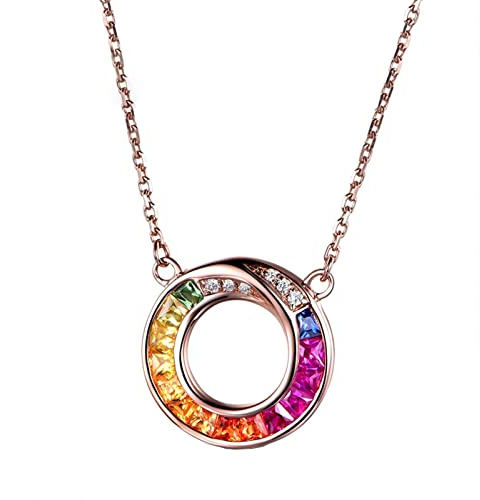 Calefee Halskette Rosegold Labor Saphir, Damen Kettenanhänger mit Labor Saphir 0.62ct und Diamant, Echtschmuck für Frauen