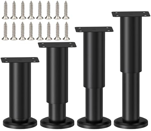 LCOUACEO 4 stycken möbelfot justerbar, möbelfötter i metall, svart, justerbar höjd, 8–12 cm, möbelfötter, höjdjusterbara möbelben, justerbara stödfötter för möbelfötter för soffa, skåp, säng
