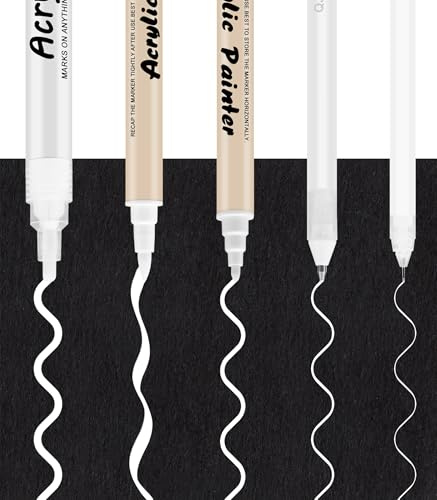 Hyleara 4 Stück Lackstift Weiß Wasserfest, Permanent Marker Weiß Dünn, Fugenstift Kreidestift Textilstifte Acrylstifte Textilmarker Weißer Stift, für Steine Keramik Papier Glas Stoff Metall Leinwand