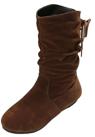 Générique Bottines Femme Chic Et Confortable Bottine À Lacets Botte Slouchy Plissé Botte Couleur Unie Bottes Décontracté Large Boot Automne Hiver Chaussure Bout Rond Botte Bottines Femme Plates Hiver