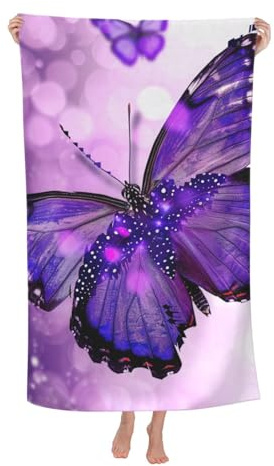 BNVSADC Asciugamano da bagno assorbente 80 x 130 cm con farfalla viola 1 stampato, in fibra superfine, telo mare leggero per bagno, spiaggia, viaggi
