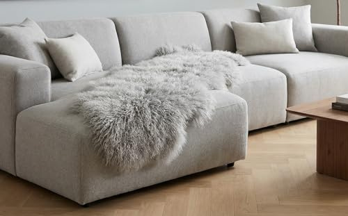 Kuhfelle Online & Nomad Tibet Doppel-Lammfell Couchauflage 160 x 60 cm – Echtes Lammfell – Gelockt & Extra Weich – Sofa- & Bettauflage aus Naturfell – Hellgrau