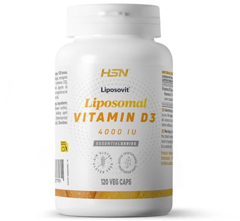 HSN Vitamina D3 Liposomada Vegetariana (lanolina) Liposovit® 4000UI | 120 Cápsulas Vegetales | Pura Vitamina D como Colecalciferol | Tecnología Liposomal Óptima Biodisponibilidad | No-GMO Sin Gluten
