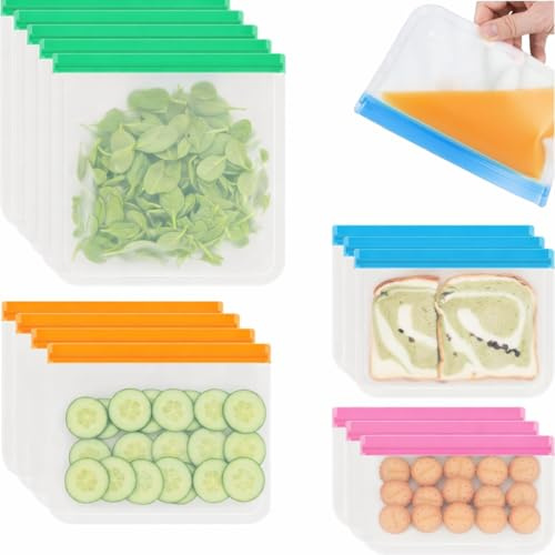 22 Pcs Reusable Silicone Freezer Bags – 4 Sizes Airtight Zip-Seal Food Storage Pouches, BPA-Free & Dishwasher Safe, Leakproof Freezer Bags for Batch Cooking, Meal Prep, Sandwiches & Veg (Clear)