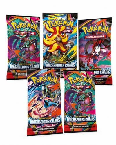 Pokemon Mega Entwicklung – 5 Wachsendes Chaos Booster Packs - Deutsch NEU & OVP und BB-Toy-Trades-Toploader