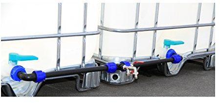 VOXTRADE Verbindungsset für IBC Tanks, 3-Port Kugelventil, Polyethylen (PE), Messing, Stahl, Blau, CE, EN 1074-1, 3/4 Gewinde, 1/2 PE-Auslauf, max. 10 bar, Gardena-ähnlicher Anschluss