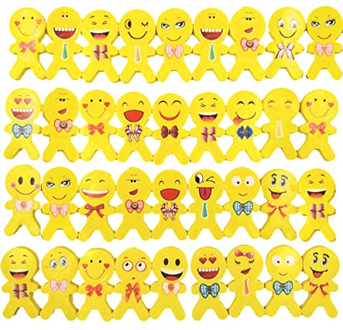 JZK 36 Stück Emoji-Radiergummis mit Lächeln, schüchternem Lachen usw. Gesichtsausdruck, neuartige Gummigeschenke für Kindergeburtstagsfeiergeschenke, Gelb