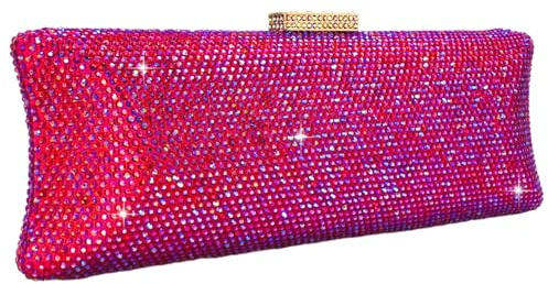 Boutique De FGG Borsa da sera lunga con strass per donne, pochette formale con strass da festa, borsa da sera in cristallo per matrimoni, Piccolo