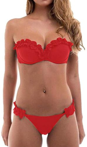 JFAN Bandeau Maillots de Bain Femme Deux Pièces Plage Halter Rembourré Bikini Femme 2 pièces Taille Basse Imprimé Florale Bas de Bikini