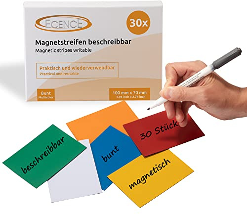 ECENCE Magnetstreifen beschreibbar 30 Stück - 100mmx70mm - bunt