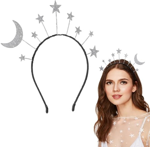 Amosfun Glitzer Stirnband Sterne Mond Haarreif FüR Party Cosplay Weihnachten Geburtstag Haarschmuck 21.00 X 21.00 X 0.30 Cm 1 X Haarband