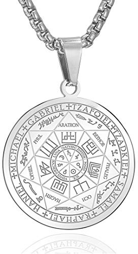 AFSTALR Collier Médaille de 7 Archanges pour Homme Femme Talisman Pentagramme de Salomon Amulette de Protection Magique Argent