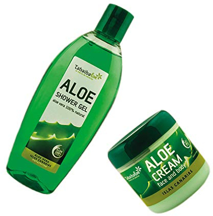 TABAIBA Aloe Vera Pack Crema Hidratante y Gel de Ducha, Crema Facial y Corporal 300 ml y Gel de Baño 250 ml