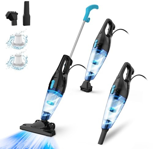 Corded Vacuum Cleaner, 4-in-1 Vacuum Cleaners for Home 15Kpa Power Suction Lightweight Corded Stick Vacuum with HEPA Filter Converts to Small Handheld Vacuum for Home, Pet Hair, Carpet, Hard Floors