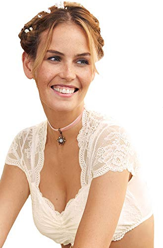 Nina von C. Rena 16462718 - Camicetta Dirndl da donna, a maniche corte, con scollo a cuore, motivo a rose, champagne, 48