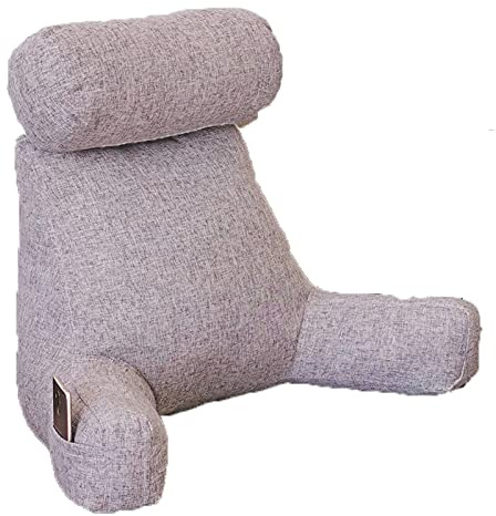 Lesekissen Rückenkissen, Rückenkissen Bett mit Nackenrolle Abnehmbare, RückenstüTzkissen Sofa Couch, Lesekissen Buchkissen Lesehilfe mit Armlehnen, Groß Kissen para Lesen Hellgrau