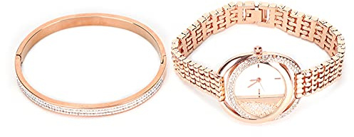 Womens Watches, Watch and Bracelet Set Titanium Steel Bracelet for Women for Valentines Day (Rose gold)