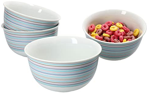 Ritzenhoff & Breker Doppio Circle 4er Set Müslischalen I 450 ml I 4 Personen I Ø 14 cm I Porzellan-Schälchen, Bowl I Schüssel mit Buntem Linien-Dekor I für Müsli, Salat, Dessert & Co.