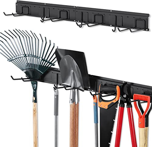 Nandae Garden Tool Rack Garage Tool Organizer Wall Mount Garden Tool Holder Yard Tool Hangers Organizer Heavy-Duty Hook Wall Storage Rack Holds, Shovels, Rakes, Hoses, Ropes