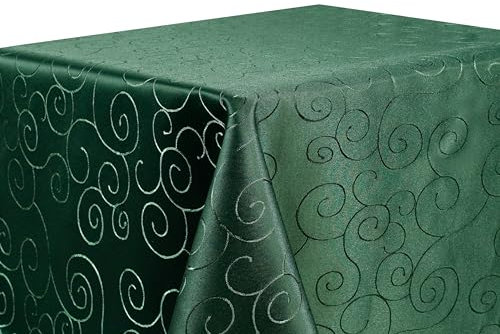 Tischdecke Tafeldecke DAMAST Ornamente Kringel Tischtuch mit Seidenglanz Fleck abweisend pflegeleicht schnelltrocknend 13 Farben (Dunkelgrün, 130x260 cm)