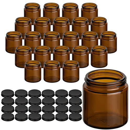 gouveo Lot de 24 pots à crème en verre ambré de 120 ml avec bouchon à vis, noir mat - Pots à crème vides à remplir - Petit pot en verre pour cosmétiques, lotions ou épices (CTB120SZM)