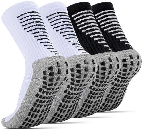 NEWIROVE Chaussettes Football pour Enfant Chaussette Antidérapante Foot Chaussettes Sport Enfant Chaussettes Garçon Respirantes pour 9-12 ans Enfants Football Basket-ball,2Paires Blanc+Noir M