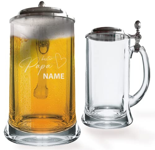 GRAVURMACHER® Bierkrug mit Zinndeckel und Gravur - Geburtstagsgeschenk zum Vatertag (Vatertag Motiv 09)