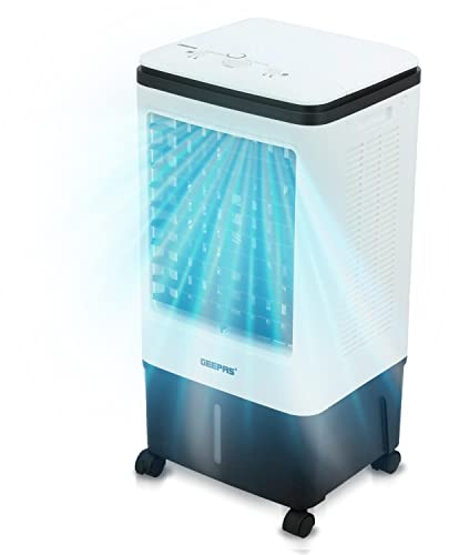 GEEPAS Portable Air Cooler | 3-in-1 Cooling Fan Humidifier Conditioner for Home Office | 4 Ice Boxes, 3 Speeds with Oscillation | 20L Water Tank Remote Control & 7.5h Timer | 2 Year Warranty 80W White