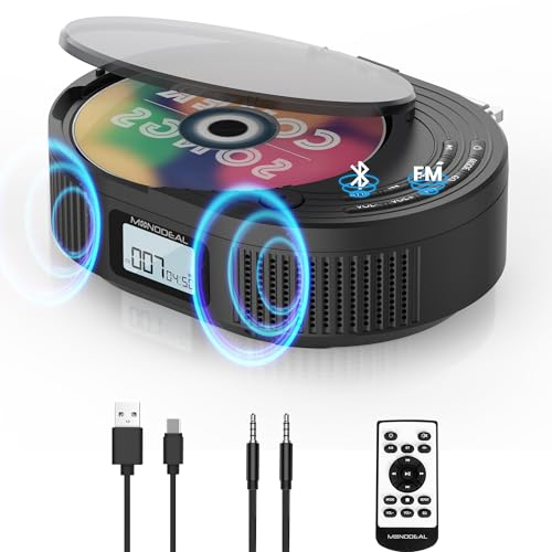 2025 MONODEAL Lecteur CD avec Radio FM,Lecteur CD Portable Bluetooth 2 en 1, Lecteur CD Rechargeable avec Télécommande, Prise en Charge AUX/USB