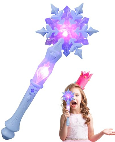 MAGICLULU Princess Wand 1Pcs Princess Wand Light Up Snowflake Glow Wand Light Up Snowflake Wand Light Up Wand for Christmas Halloween Party Supplies (Without Batteries)