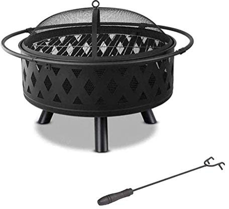 Bol à feu d'extérieur avec poignées, Panier à feu en métal Amovible avec Fourchette à feu, Foyer Multifonctionnel pour Jardin et Patio