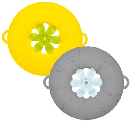 Silicone Spill-Proof Pot Lid - Rotatable Flower Shape Spill Stopper, Boil Over Safeguard, Multifunctional Kitchen Tool (23cm, Yellow)