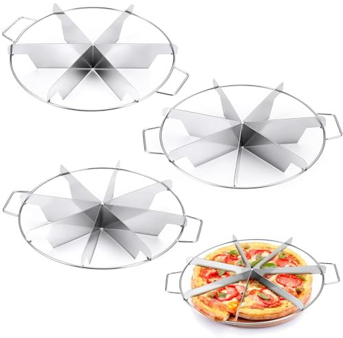 Ziliny 3 Pieces 8-cut, 7-cut and 6-cut Pie Cutter 10.6 Inches Diameter Stainless Steel Pie Slicer Rust Proof Cake Divider with Side Handle Pie Cutter Press for Commercial Home