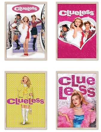 Clueless Poster 90er Jahre Poster Filmposter für Zimmer Ästhetische Vintage Wandkunst Mädchen und Junge Teenager Wohnheim Dekor Set von 4 20,3 x 30,5 cm ungerahmt