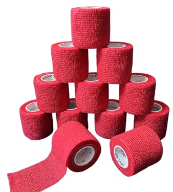 12x Ok-plast Fingerpflaster 5 cm Breit | Selbsthaftend | Klebt nicht auf Haut & Haare (Rot, 5 cm Breit / 4,5 Meter)