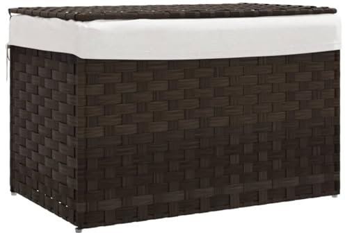 vidaXL Wäschekorb mit Deckel Dunkelbraun 55,5x35x34 cm Poly Rattan