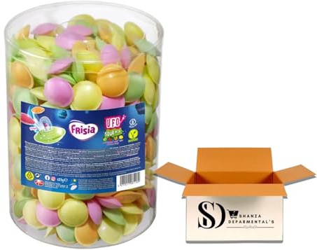 Frisia Flying Saucers Drum - 375g | Irresistible Assorted Fruit Flavors | Large Candy Drum for Sweet Delights and Fun Snacking