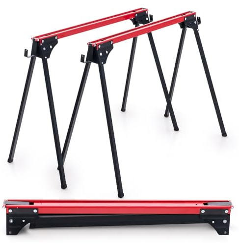 IRONMAX Saw Horses 2 Pack Folding, Portable Set of 2 Sawhorses Work Table w/ Quick Open Legs & 2 x 4 Support Arms, 2200 LBS Load Capacity Heavy-duty Sawhorse Twin Pack for Woodworking