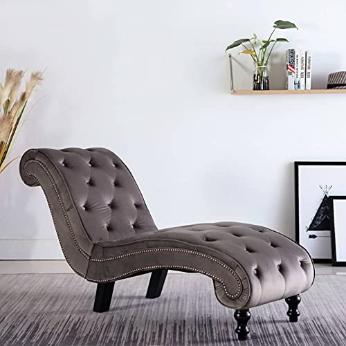 Gecheer Relaxliege Ergonomisch Chaiselongue,gepolstert,Liegestuhl, Relaxsessel,Loungesessel 145 x 52 x 77 cm,Sesselliege, Sofaliege, Polsterliege Schnörkel-Designs,Samt,Grau