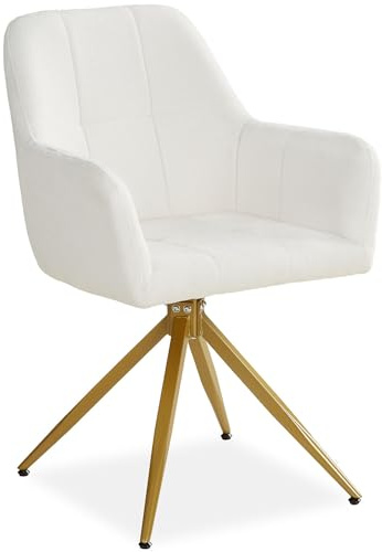 Homestyle4u Polsterstuhl Drehbar Bouclé Beige mit Armlehnen | Esszimmerstuhl & Sessel – 360° Drehfunktion, Metallgestell gold, skandinavisches Design, 56x86x60 cm
