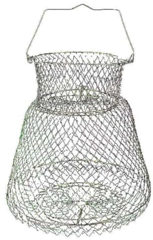 Jorzer Cestino per pesci, cestino da pesca per pesci catturati, rete da pesca a gabbia con porta a molla, con cestino portatile per granchi e gamberetti, trappola pieghevole in filo di acciaio (25 cm)