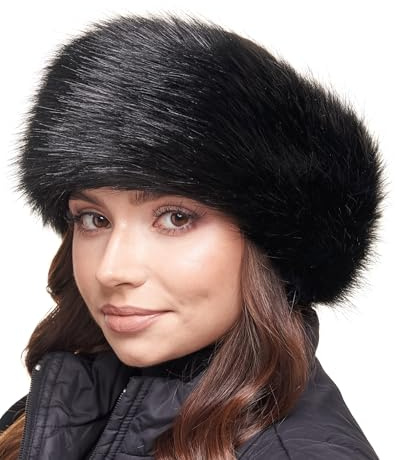 Futrzane Classic Stirnband - Fell Stirnband Damen - Winter Ohrenwärmer aus Pelz - Größe XL (Schwarz Classic)