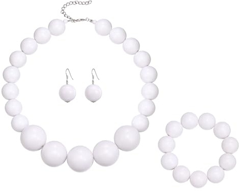 Clearine Collana Chunky con perle bianche, alla moda, per donne, perle, per Halloween, cosplay, feste, balli